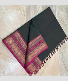 charcoal colour kanchi cotton sarees with Line Border design