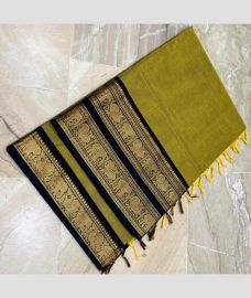 olive green colour kanchi cotton sarees with Line Border design