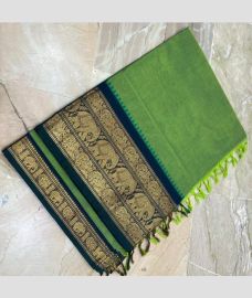 cyan blue colour kanchi cotton sarees with Line Border design