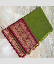 green colour kanchi cotton sarees with Line Border design