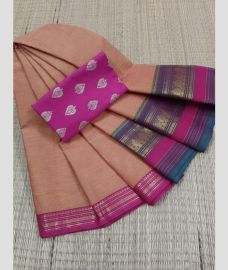 pink colour kanchi cotton sarees with Line Border design