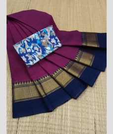 purple colour kanchi cotton sarees with Line Border design