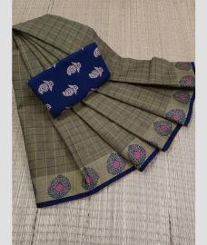 gray colour kanchi cotton sarees with Line Border design