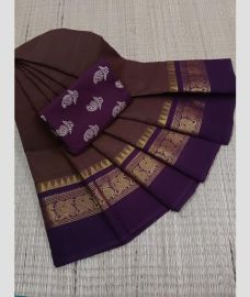 coffee colour kanchi cotton sarees with Line Border design
