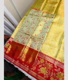 Lite Yellow and Red kanchi lehengas with All over design