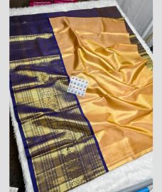 Coral Peach and Navy Blue kanchi lehengas with All over design
