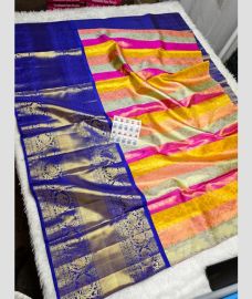 Peach and Royal Blue kanchi lehengas with All over design