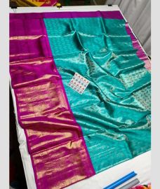 Cyan Blue and Magenta kanchi lehengas with All over design