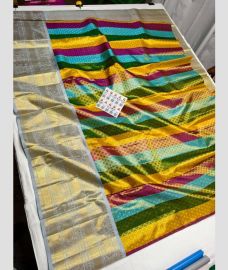 Yellow and Baby Blue kanchi lehengas with All over design