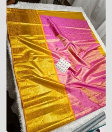 Pink and Golden Yellow kanchi lehengas with Kanchi Border design