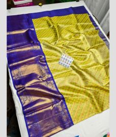 Mustard Yellow and Royal Blue kanchi lehengas with Kanchi Border design