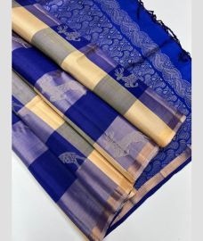 Grey and Royal blue kanchi lehengas with All over Checks and Buttas design