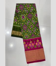Leafy Green and Pink kanchi lehengas with all over pochampally ikkat design
