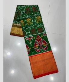 Green and Orange kanchi lehengas with all over pochampally ikkat design