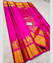 Pink and Golden kanchi pattu sarees with Plain design