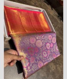 Red and Lite Purple kanchi pattu sarees with All over brocade design
