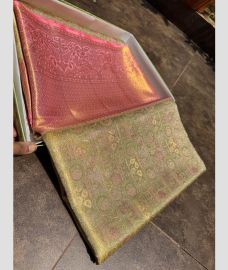 Rose Pink and Fern Green kanchi pattu sarees with All over brocade design
