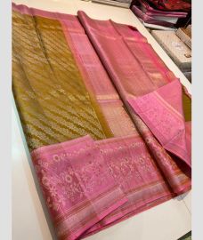 Golden Brown and Baby Pink kanchi pattu sarees with All over brocade design