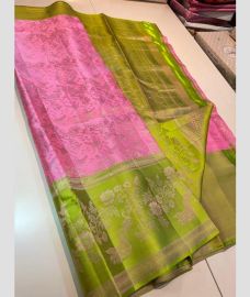 Rose Pink and Leafy Green kanchi pattu sarees with All over brocade design