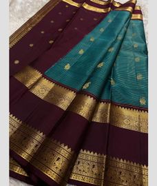 Plum Velvet and Blue Turquoise kanchi pattu sarees with All over Checks and Buttas design