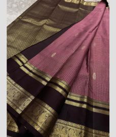 Rose Pink and Dark Chocolate kanchi pattu sarees with All over Checks and Buttas design