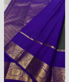 Purple Blue and Green kanchi pattu sarees with All over Lines design