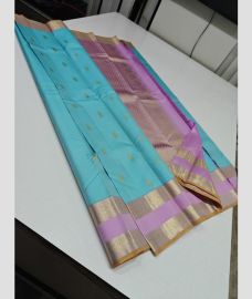 Sky Blue and Baby Pink kanchi pattu sarees with Double Border design