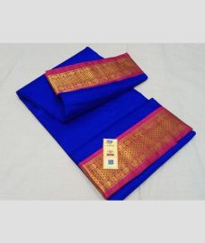 Royal Blue and Pink kanchi pattu sarees with Kanchi Border design
