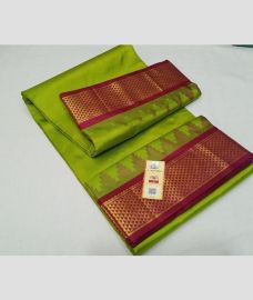 Parrot Green and Maroon kanchi pattu sarees with Kanchi Border design