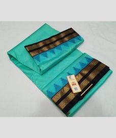Turquoise and Black kanchi pattu sarees with Kanchi Border design