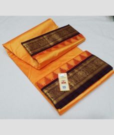 Lite Orange and Dark Chocolate kanchi pattu sarees with Kanchi Border design