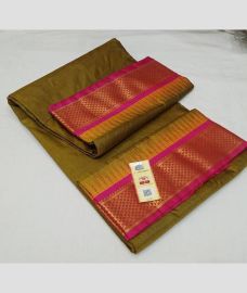 Mehendi Green and Pink kanchi pattu sarees with Kanchi Border design