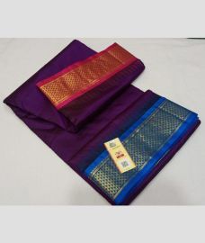 Purple and Blue kanchi pattu sarees with Kanchi Border design