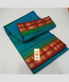 Blue Ivy and Red kanchi pattu sarees with Kanchi Border design