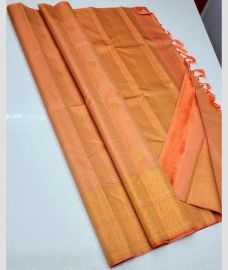 Peach and Lite Orange kanchi pattu sarees with Double Border design