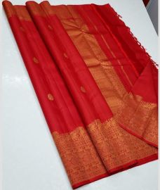 Red and Brown kanchi pattu sarees with Double Border design