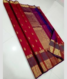 Crimson and Magenta kanchi pattu sarees with Gap Border design