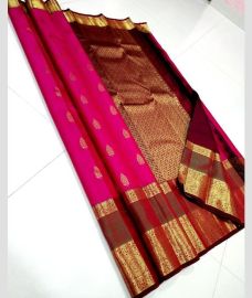 Pink and Maroon kanchi pattu sarees with Gap Border design