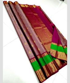 Brown and Deep Pink kanchi pattu sarees with Gap Border design