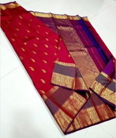Deep  Pink and Magenta kanchi pattu sarees with Gap Border design