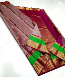 Deep Amber and Magenta kanchi pattu sarees with Gap Border design