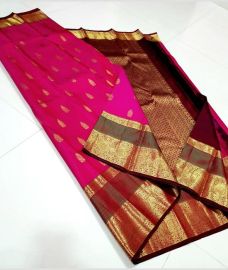 Pink and Golden kanchi pattu sarees with Gap Border design