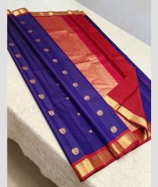 Navy Blue and Red kanchi pattu sarees with Koravai Border design