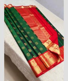 Green and Red kanchi pattu sarees with Koravai Border design