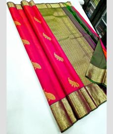 Pink and Green kanchi pattu sarees with Jari Border design