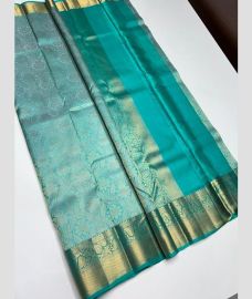 Turquoise and Teal kanchi pattu sarees with All over Jari design