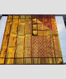 Golden and Carrot Orange kanchi pattu sarees with Plain design