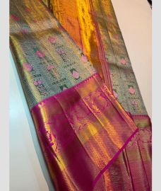 Lite Green and Hot Pink kanchi pattu sarees with All over brocade design