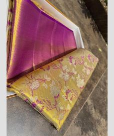 Magenta and Golden kanchi pattu sarees with All over brocade design