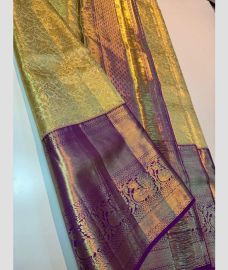 Lite Golden and Purple kanchi pattu sarees with All over brocade design